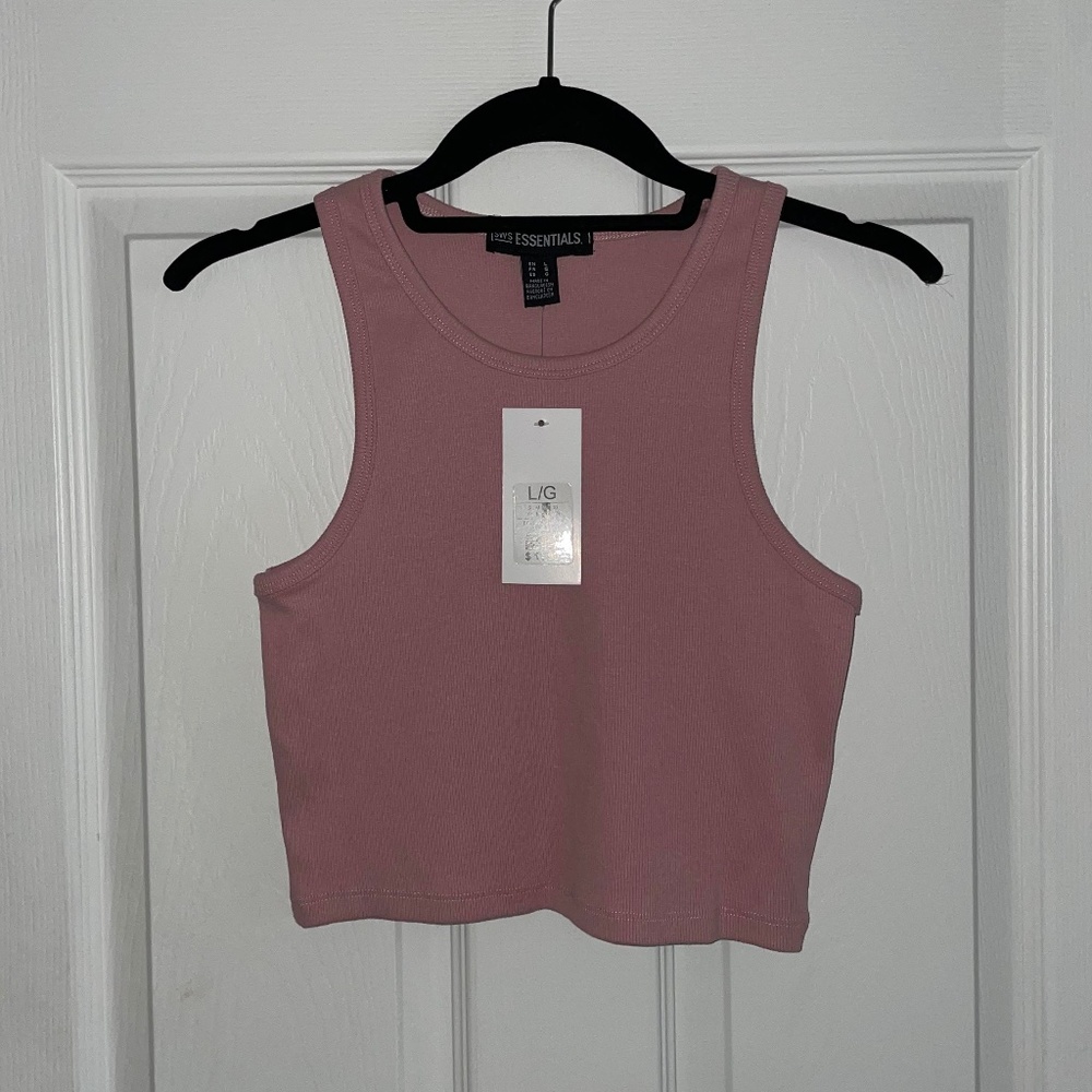 Light Pink Basic High Neck Ribbed Tank Top